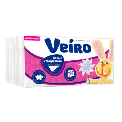 Салфетки Viero 200 л.  24*24, 1 сл. белые 