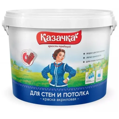 Краска Престиж ВД-АК КАЗАЧКА (W-3) интерьерная (для стен и потолков), 13 кг